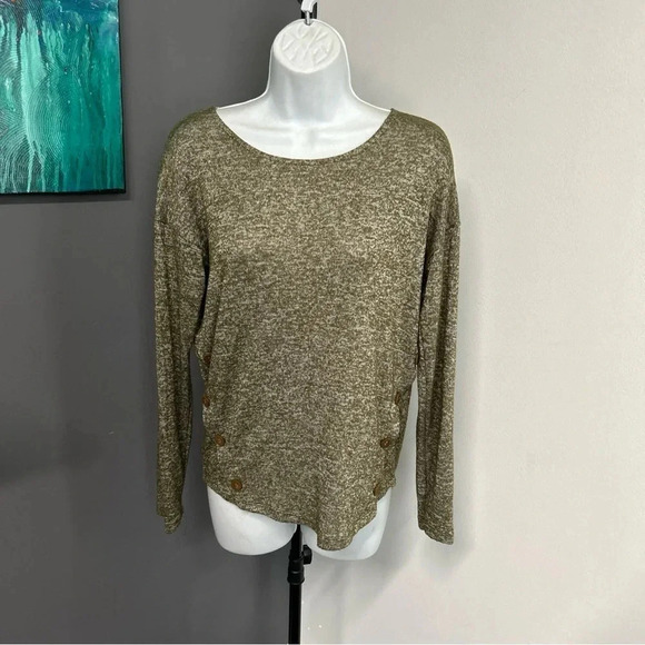 Women’s Small‎ Green Pullover Top Elbow Patches Buttons Preppy Academia Stretch - Picture 2 of 10